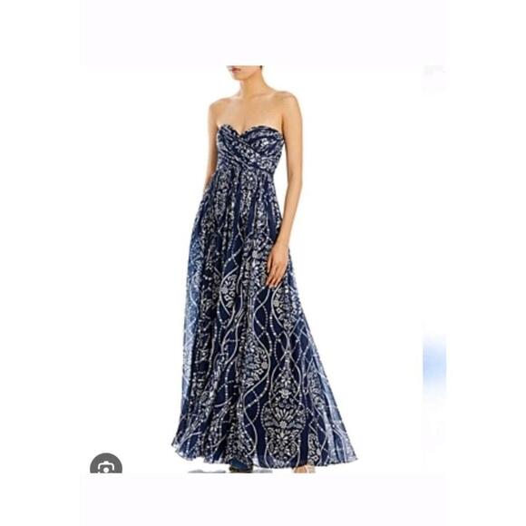 Andres Otalora Plunge V Neck Fit & Flare Macondo Maxi Dress Size 6 Navy Blue - Picture 2 of 2
